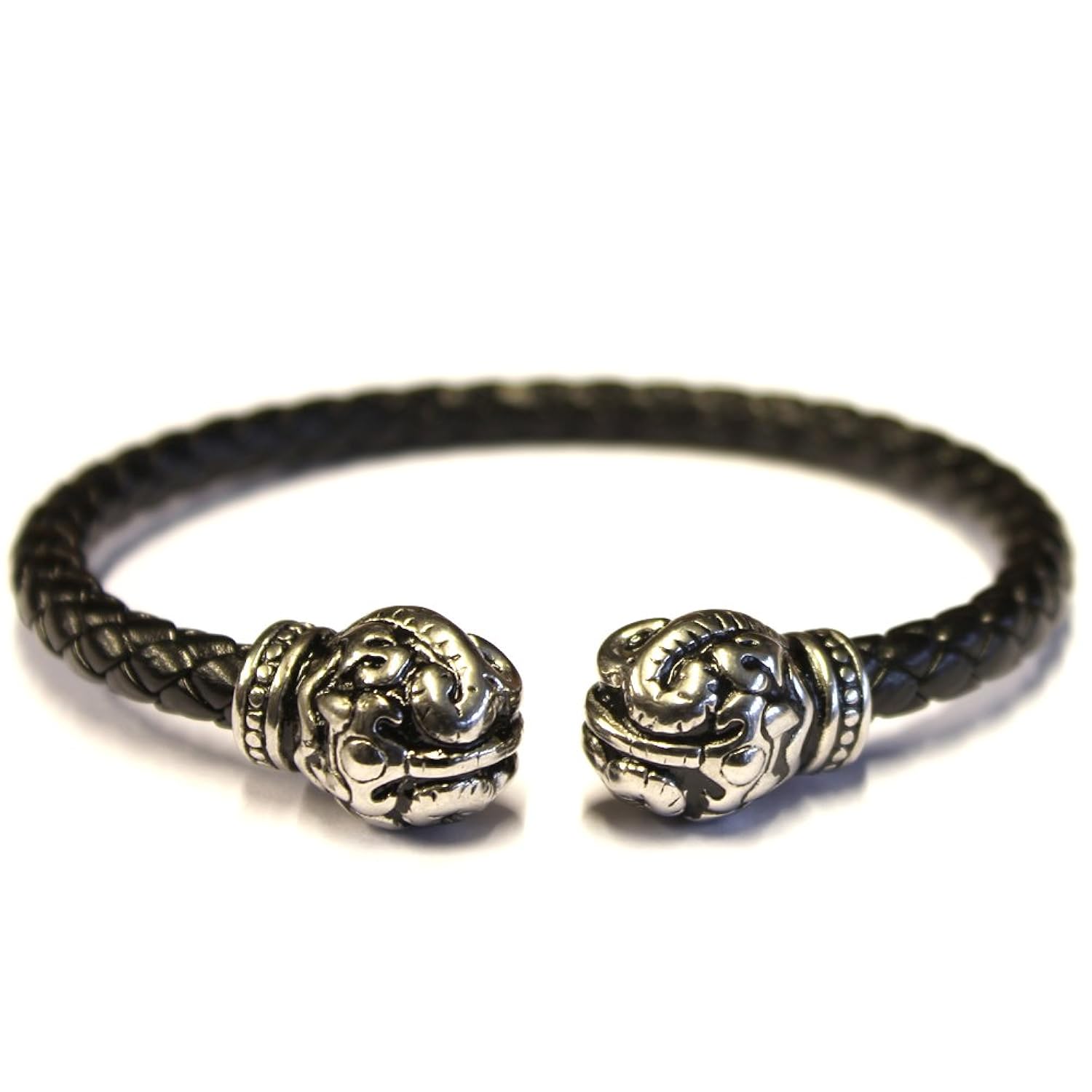 mega jewellery 棕色皮革和不锈钢手镯可调节